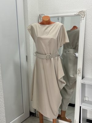 Asymmetrical Belted Midi Haljina